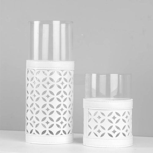 White Leather Wrapped Vase Set of 1
