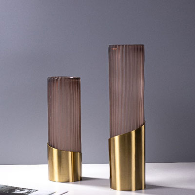 Golden Metal Cylindrical Glass Vases Set of 6