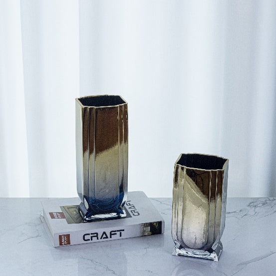 Mixed Color Square Glass Vase Ribbed Set of 6