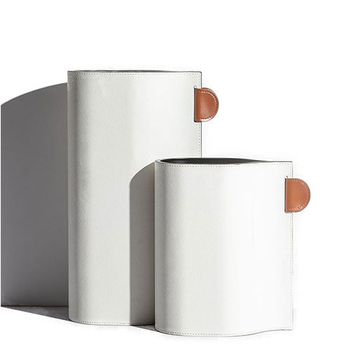 White Leather Vase Set of 1