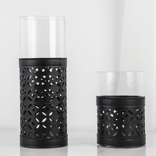 Black Leather Wrapped Vase Set of 1