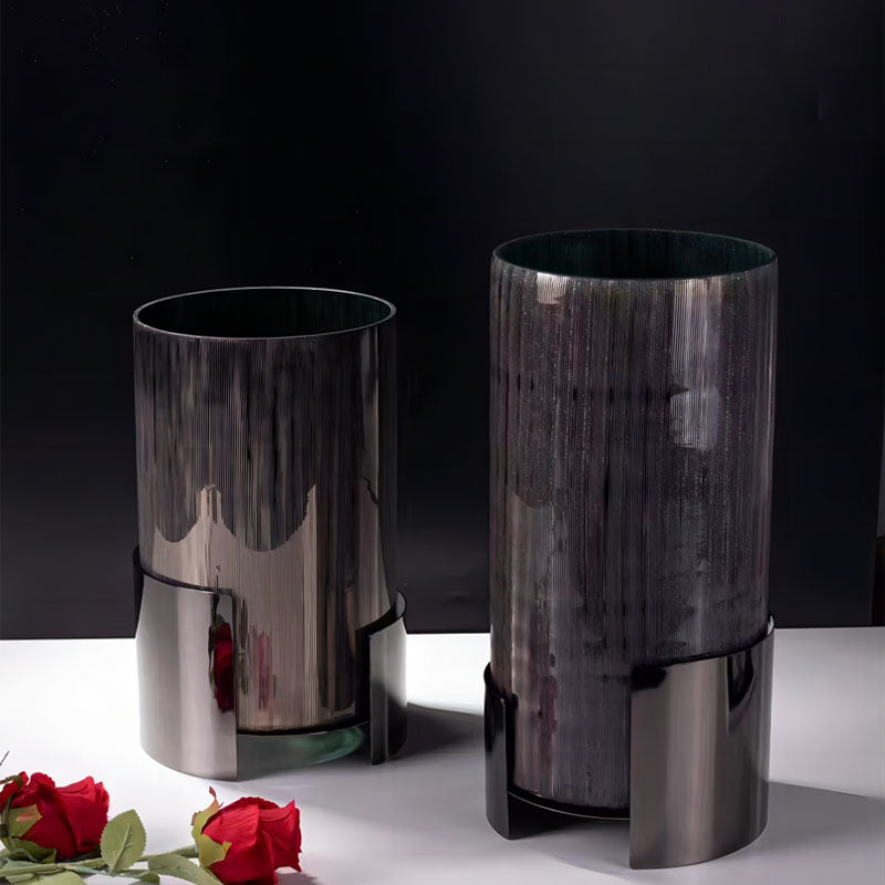 Black Metal and Gass Vase Set of 4