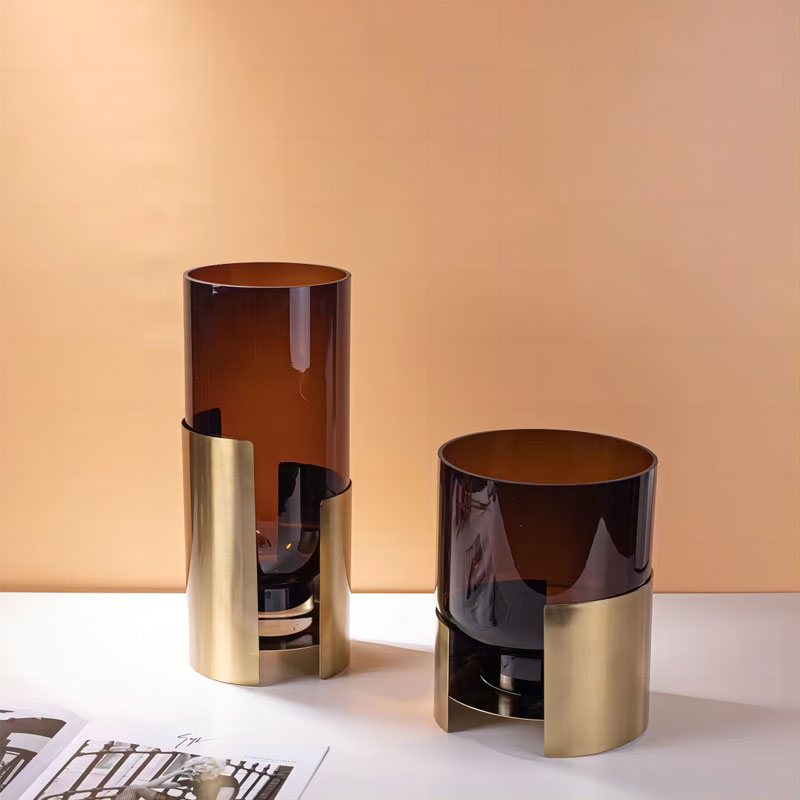 Golden Metal Reddish Brown Glass Vases Set of 6