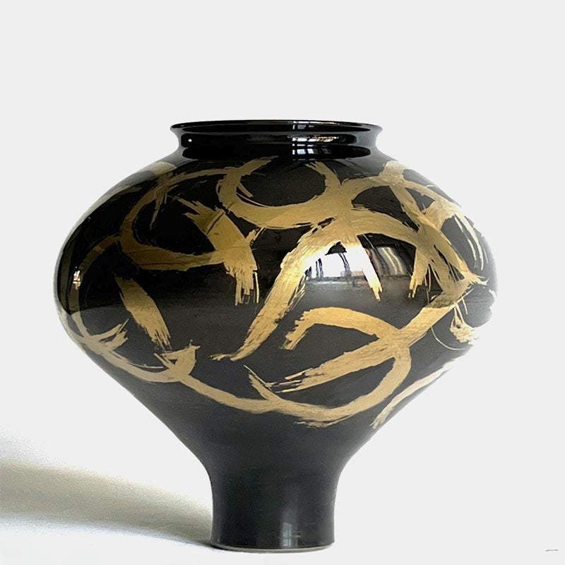 Golden Tread Belly Ceramic Vase,Pack of 1 PCS