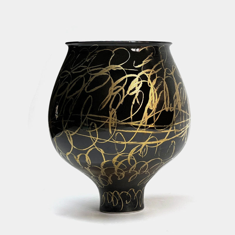 Golden Tread Tulip Shape Ceramic Vase,Pack of 1 PCS