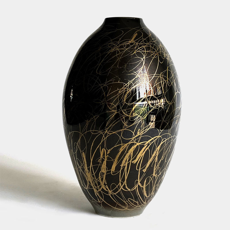 Golden Tread Oval Ceramic Vase,Pack of 1 PCS