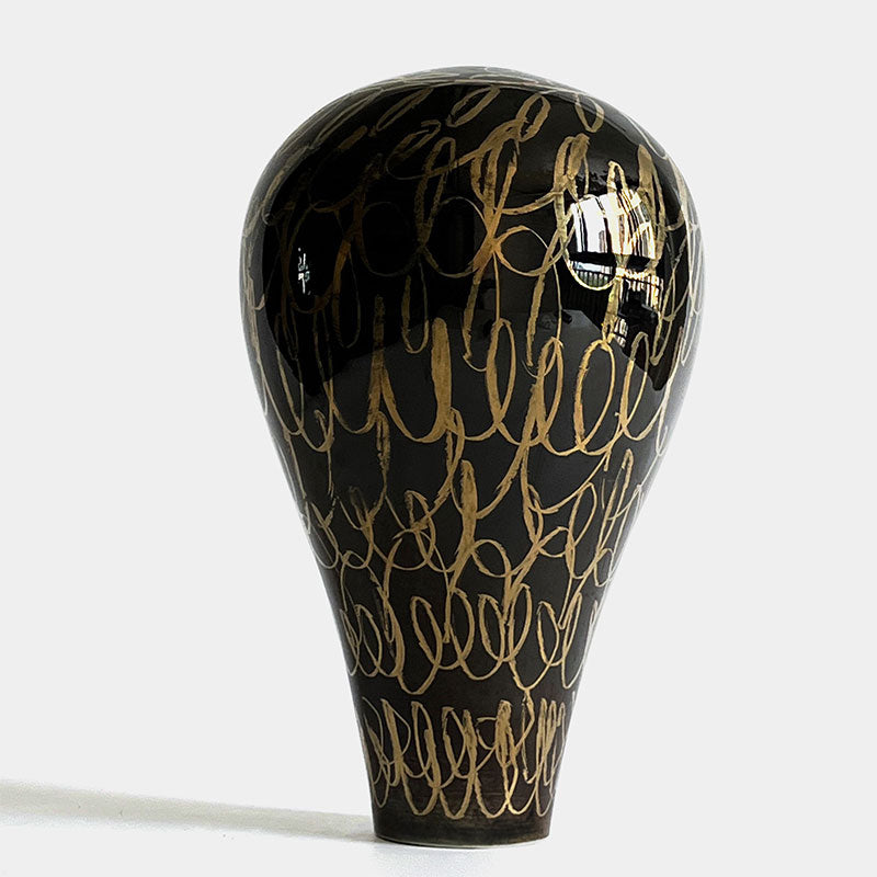 Golden Tread Handstand Belly Ceramic Vase,Pack of 1 PCS