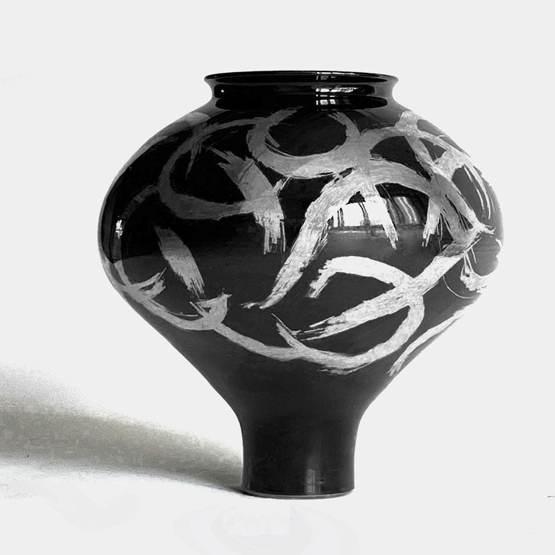 Silver Tread Big Belly Ceramic Vase-Pack of 1 PCS