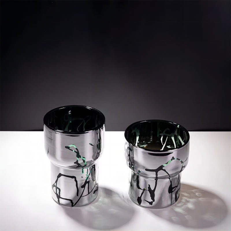Black Silvery Glass Bowl Vases Set of 4