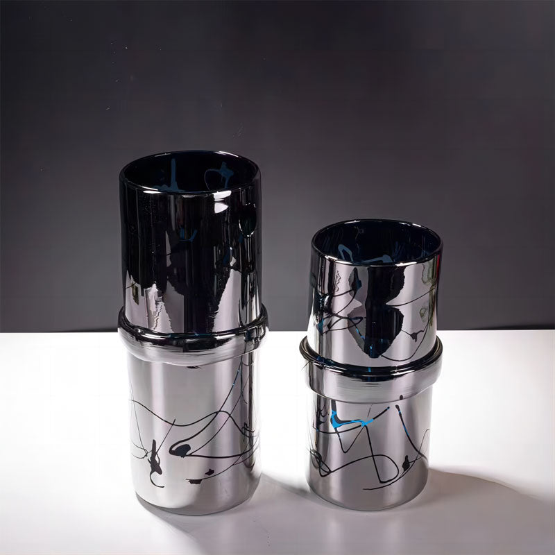 Black Silvery Glass Vases Set of 4