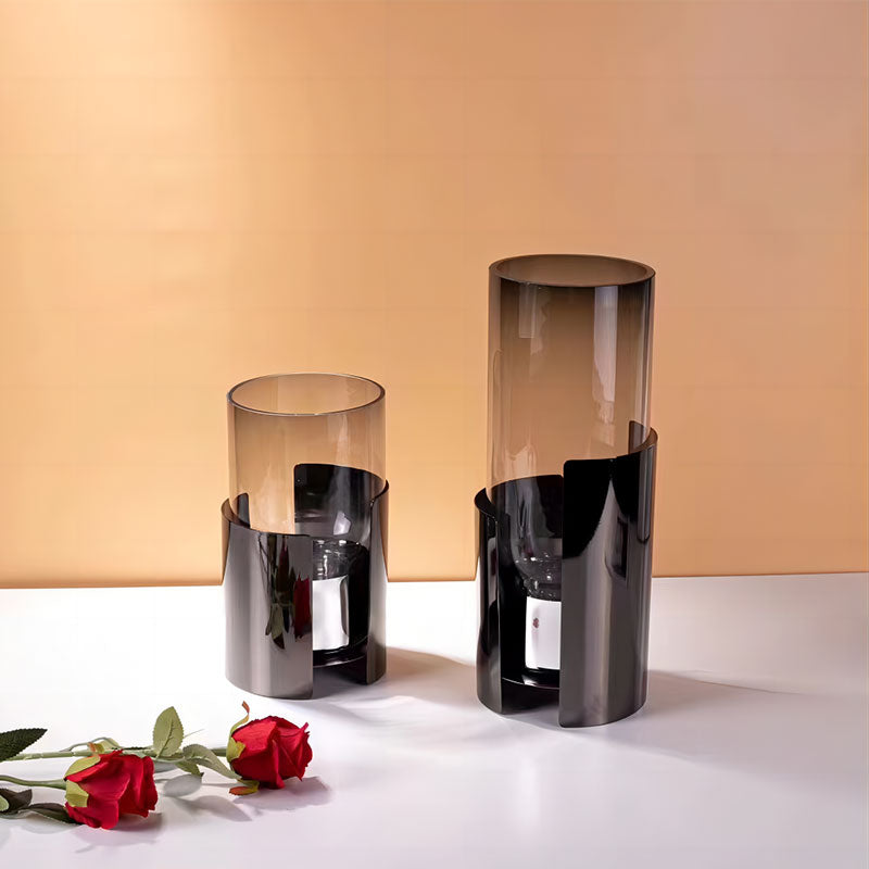 Black Metal Transparent Black Glass Vases Set of 6