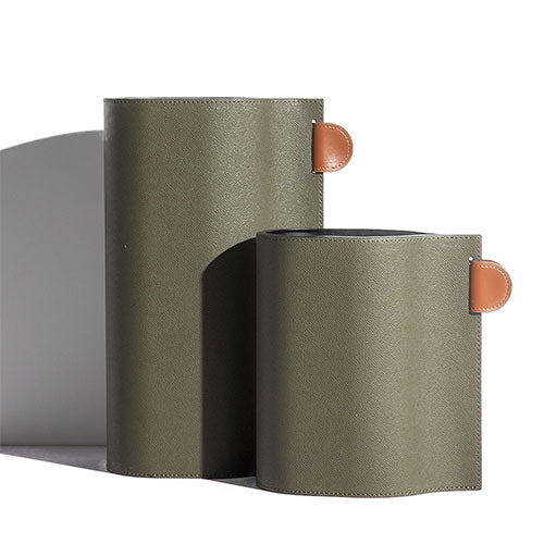 Olive Green Leather Vase Set of 1