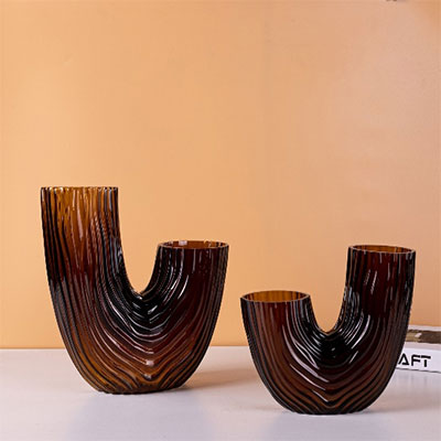 Dark Brown U-shaped Glass Vases Set of 4